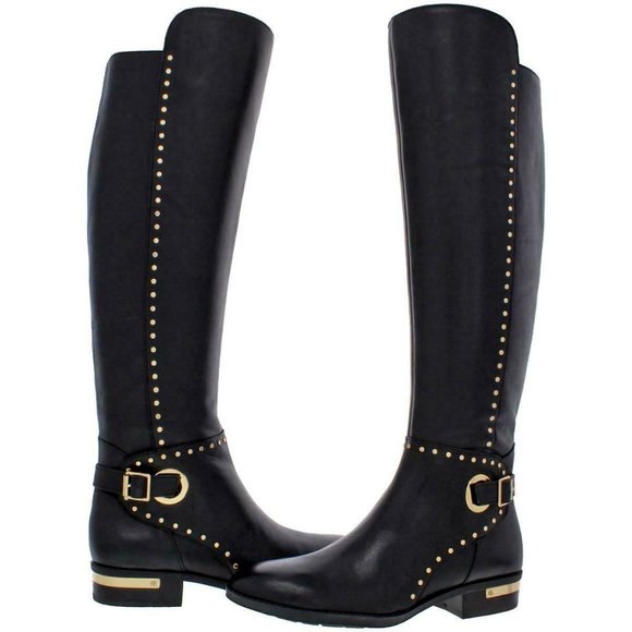 Vince Camuto Shoes - Vince Camuto Black Leather Boots Gold Studded Knee High Riding Boots Poppidal
